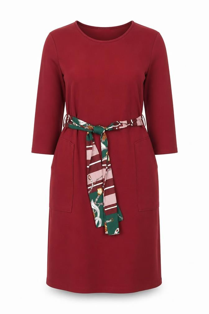 Zara Women Red Shift Knit Belted Knee Length Dress Size S
