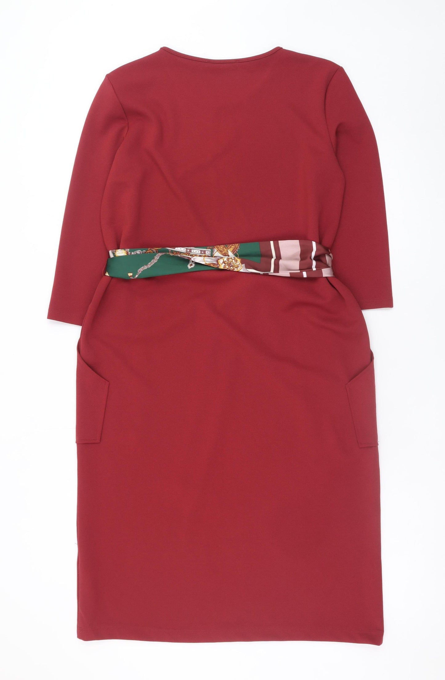 Zara Women Red Shift Knit Belted Knee Length Dress Size S
