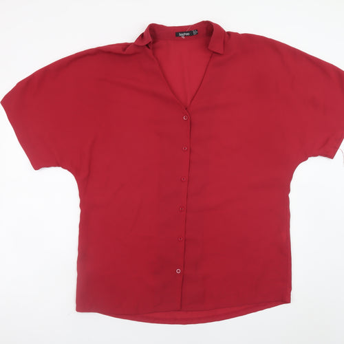 Boohoo Women's Red Short Sleeve Button-Up Relaxed Blouse UK 10