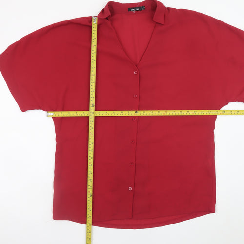 Boohoo Women's Red Short Sleeve Button-Up Relaxed Blouse UK 10