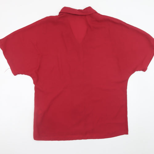 Boohoo Women's Red Short Sleeve Button-Up Relaxed Blouse UK 10