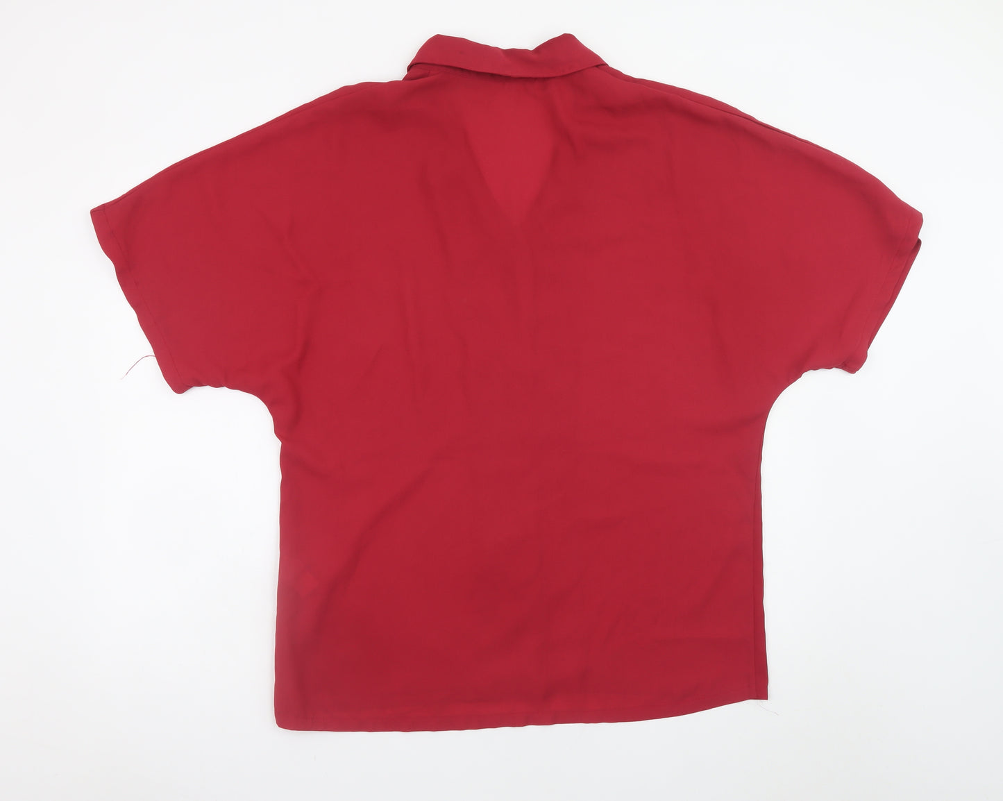 Boohoo Women's Red Short Sleeve Button-Up Relaxed Blouse UK 10