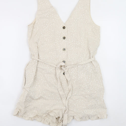 River Island Women’s Beige Polka Dot Sleeveless Playsuit Size 10
