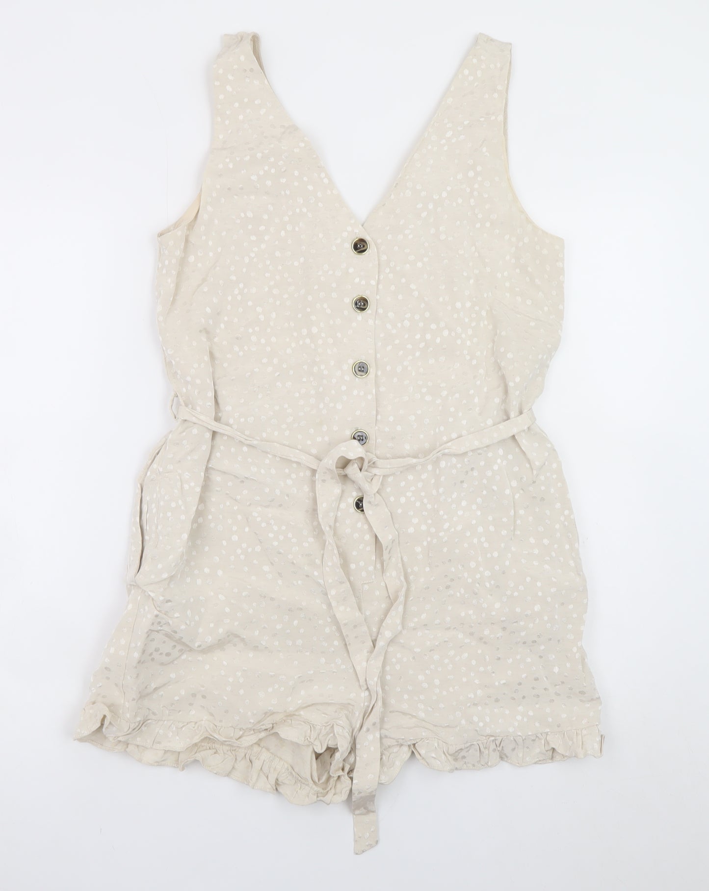 River Island Women’s Beige Polka Dot Sleeveless Playsuit Size 10