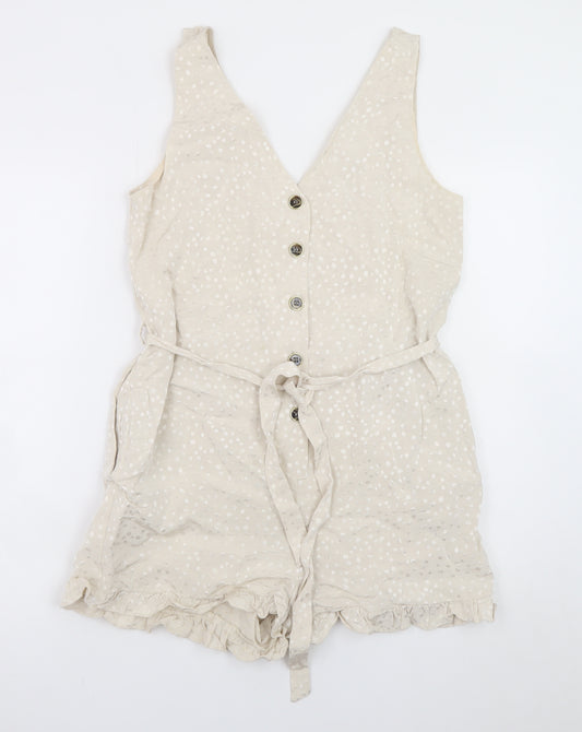 River Island Women’s Beige Polka Dot Sleeveless Playsuit Size 10