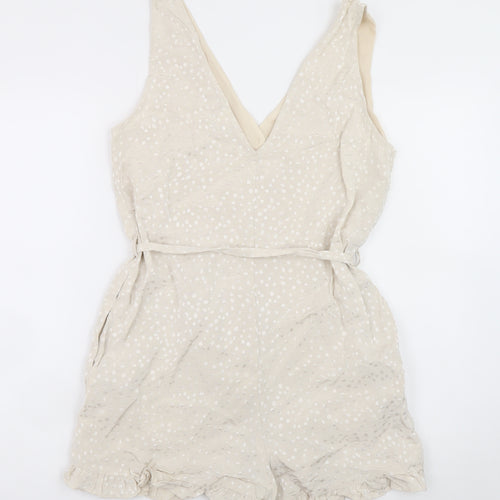River Island Women’s Beige Polka Dot Sleeveless Playsuit Size 10