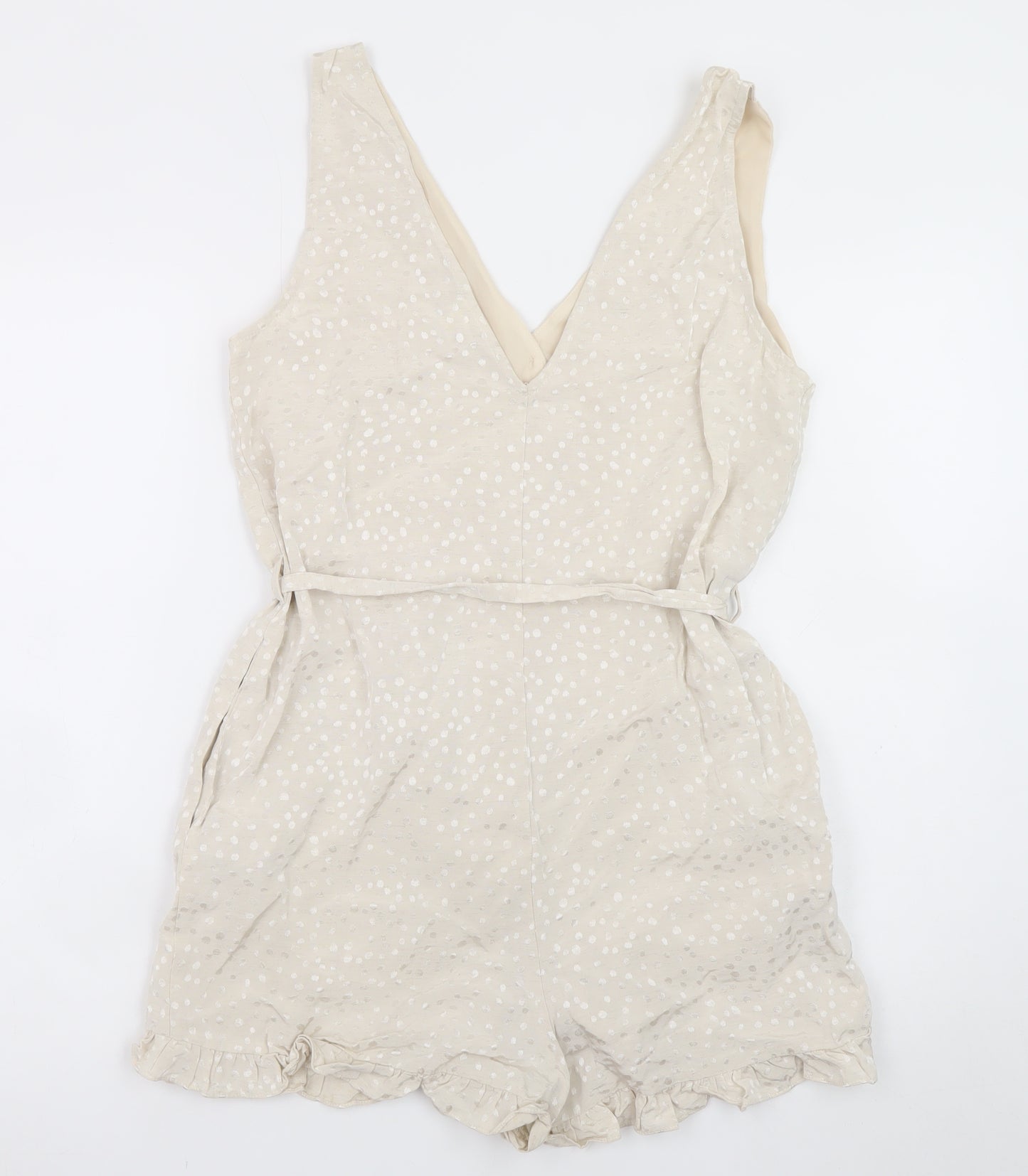 River Island Women’s Beige Polka Dot Sleeveless Playsuit Size 10