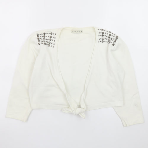 Michael M Women's White Studded Shoulder Tie-Front Cardigan M