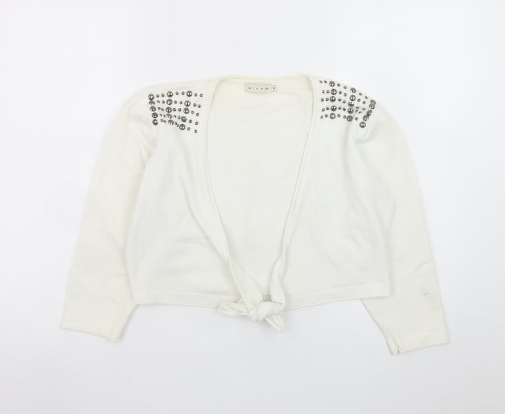 Michael M Women's White Studded Shoulder Tie-Front Cardigan M
