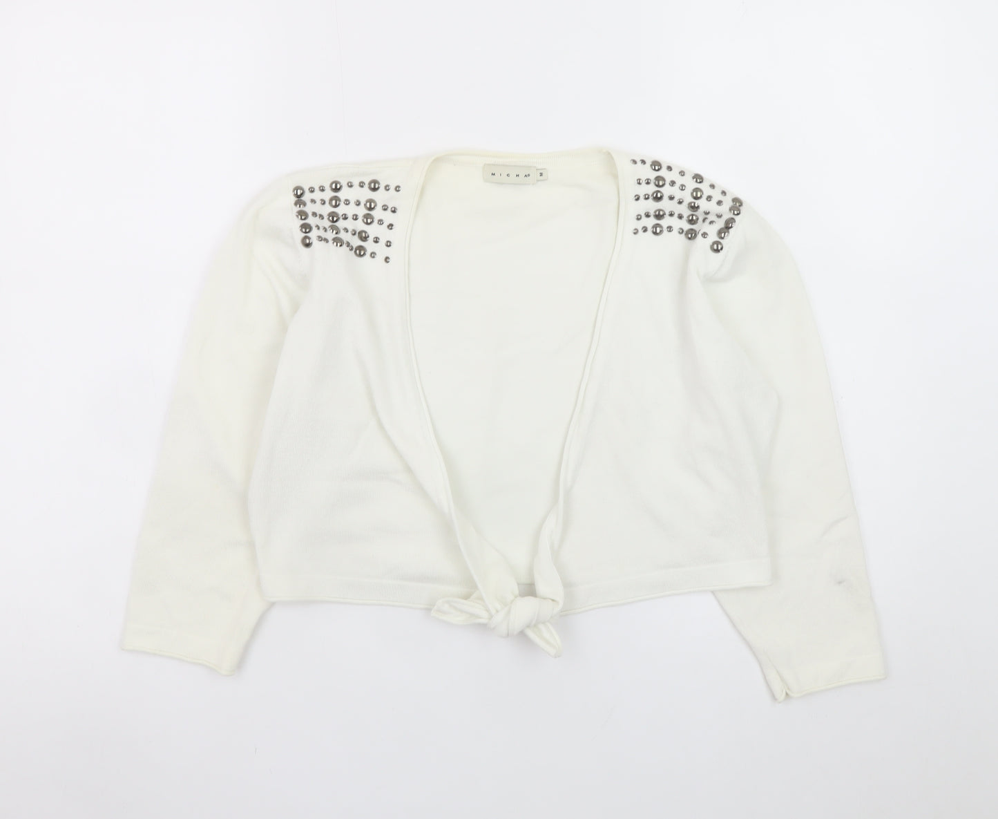 Michael M Women's White Studded Shoulder Tie-Front Cardigan M