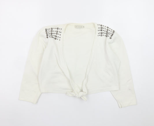 Michael M Women's White Studded Shoulder Tie-Front Cardigan M
