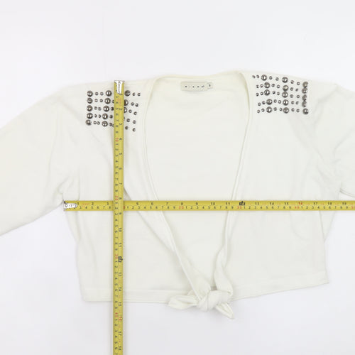 Michael M Women's White Studded Shoulder Tie-Front Cardigan M