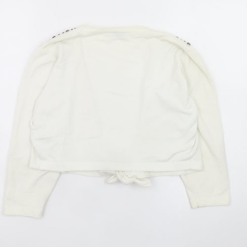 Michael M Women's White Studded Shoulder Tie-Front Cardigan M