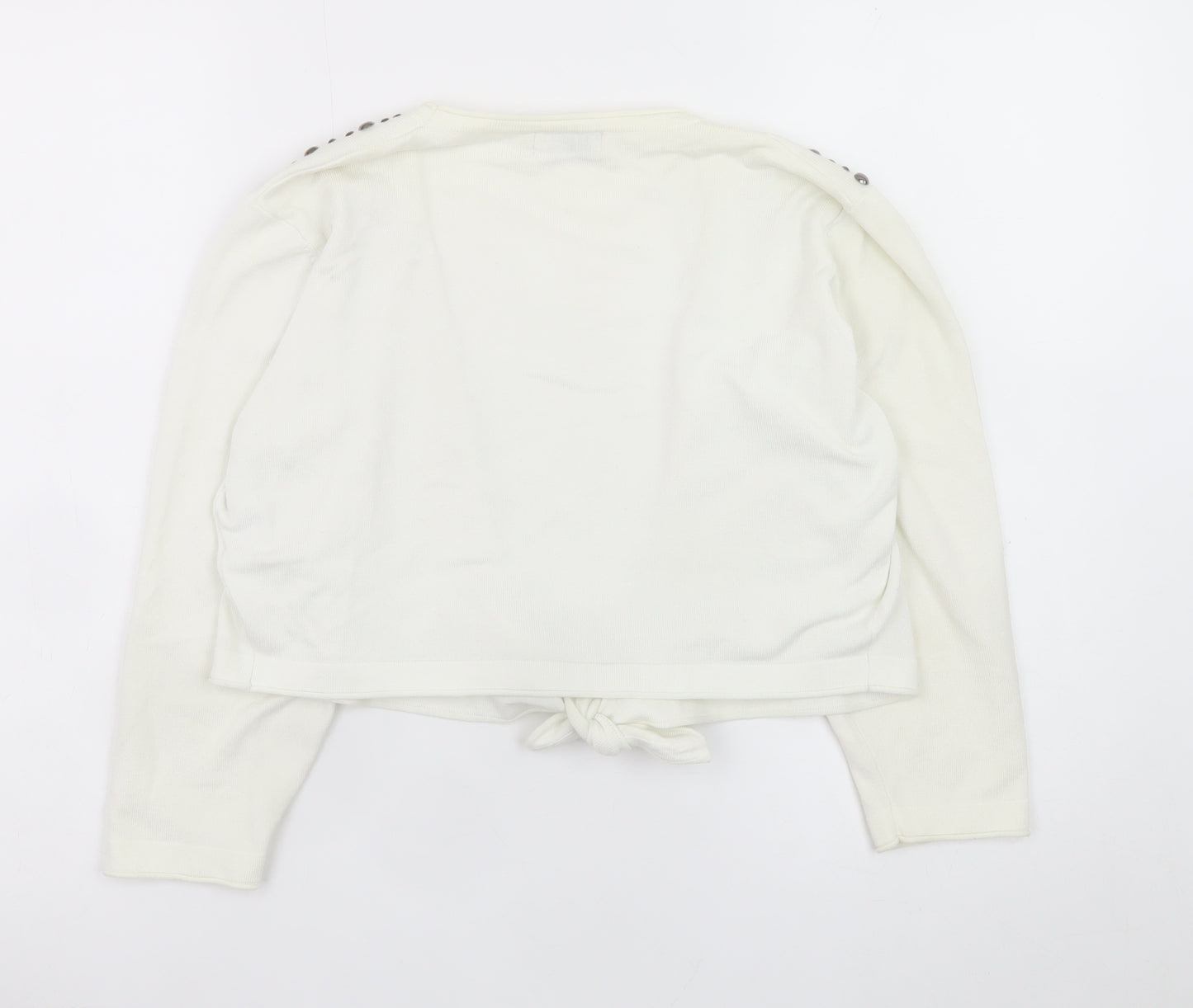Michael M Women's White Studded Shoulder Tie-Front Cardigan M