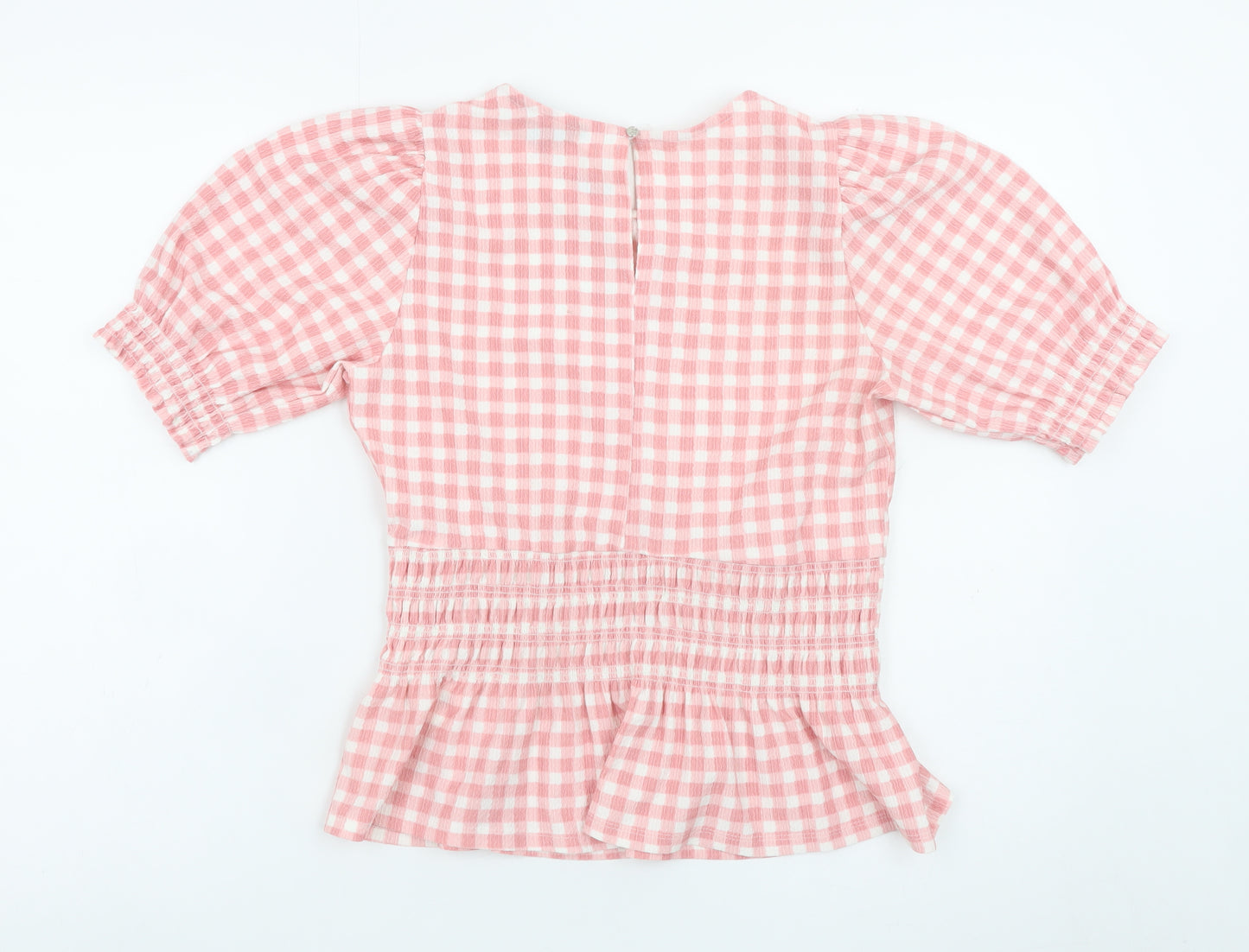 New Look Women Pink Checked Peplum Puff Sleeve Dress Size 10