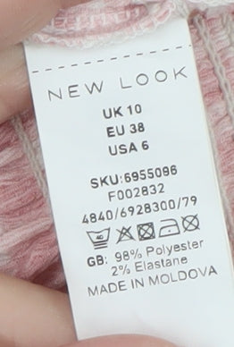 New Look Women Pink Checked Peplum Puff Sleeve Dress Size 10