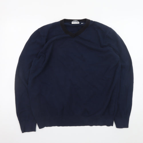 Timberland Men's Blue XL V-Neck Cotton Wool Knit Jumper