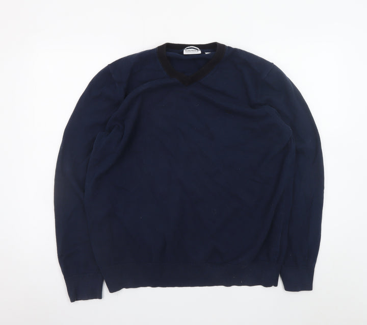 Timberland Men's Blue XL V-Neck Cotton Wool Knit Jumper