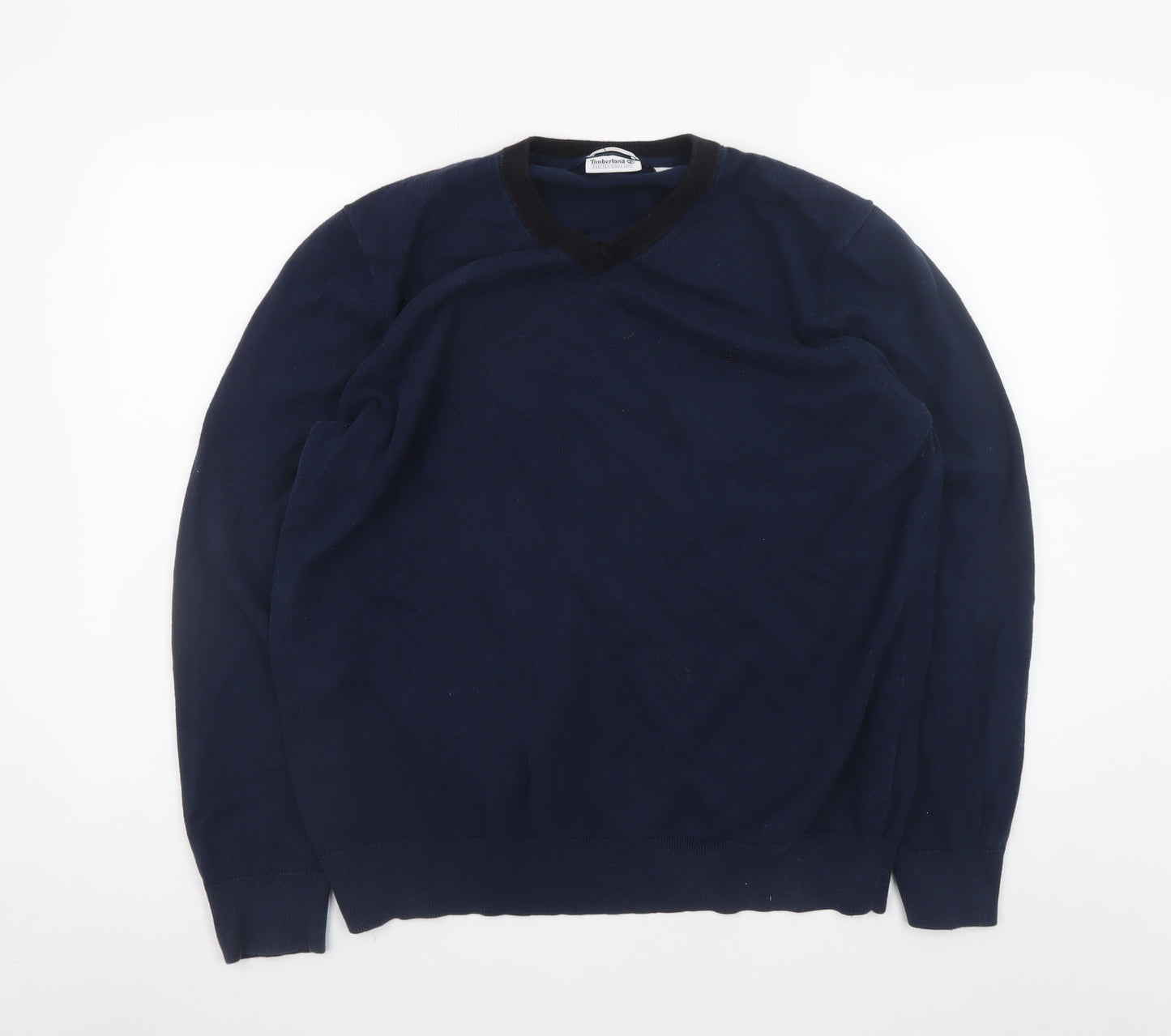 Timberland Men's Blue XL V-Neck Cotton Wool Knit Jumper