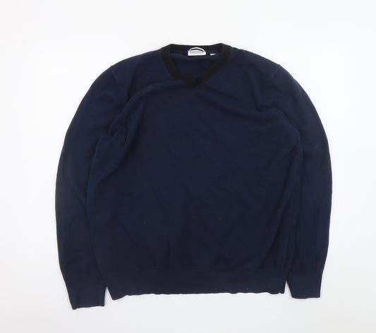 Timberland Men's Blue XL V-Neck Cotton Wool Knit Jumper