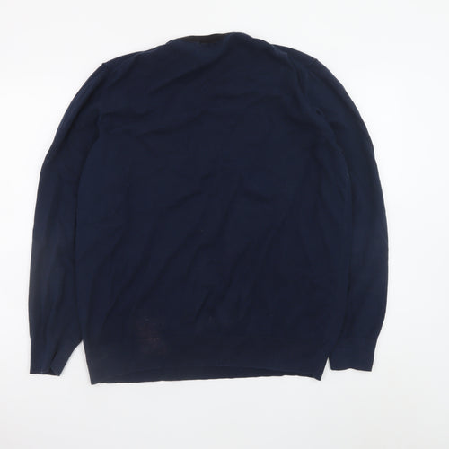 Timberland Men's Blue XL V-Neck Cotton Wool Knit Jumper