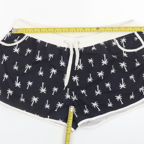 Ocean Club Women Navy Palm Print Swim Shorts L Polyester Drawstring