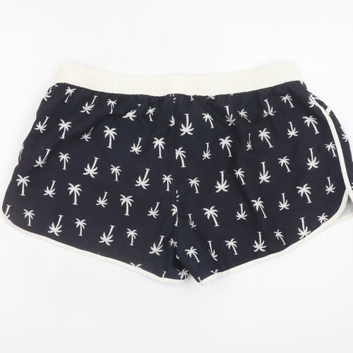 Ocean Club Women Navy Palm Print Swim Shorts L Polyester Drawstring