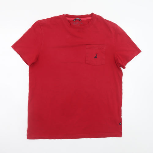 Nautica Men's Red Short Sleeve Cotton Stretch Pocket T-Shirt Size M