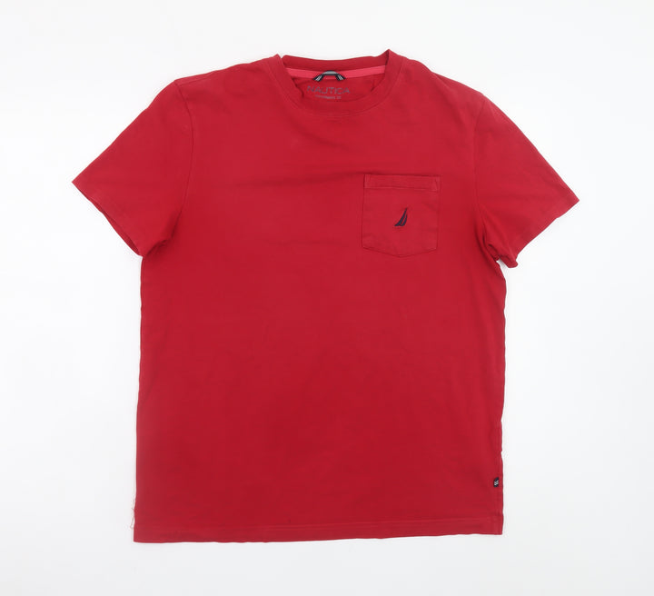 Nautica Men's Red Short Sleeve Cotton Stretch Pocket T-Shirt Size M