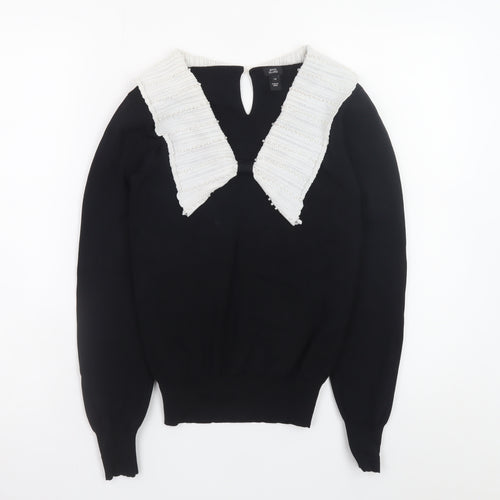River Island Women’s Black Knit Jumper Size 10 with White Collar