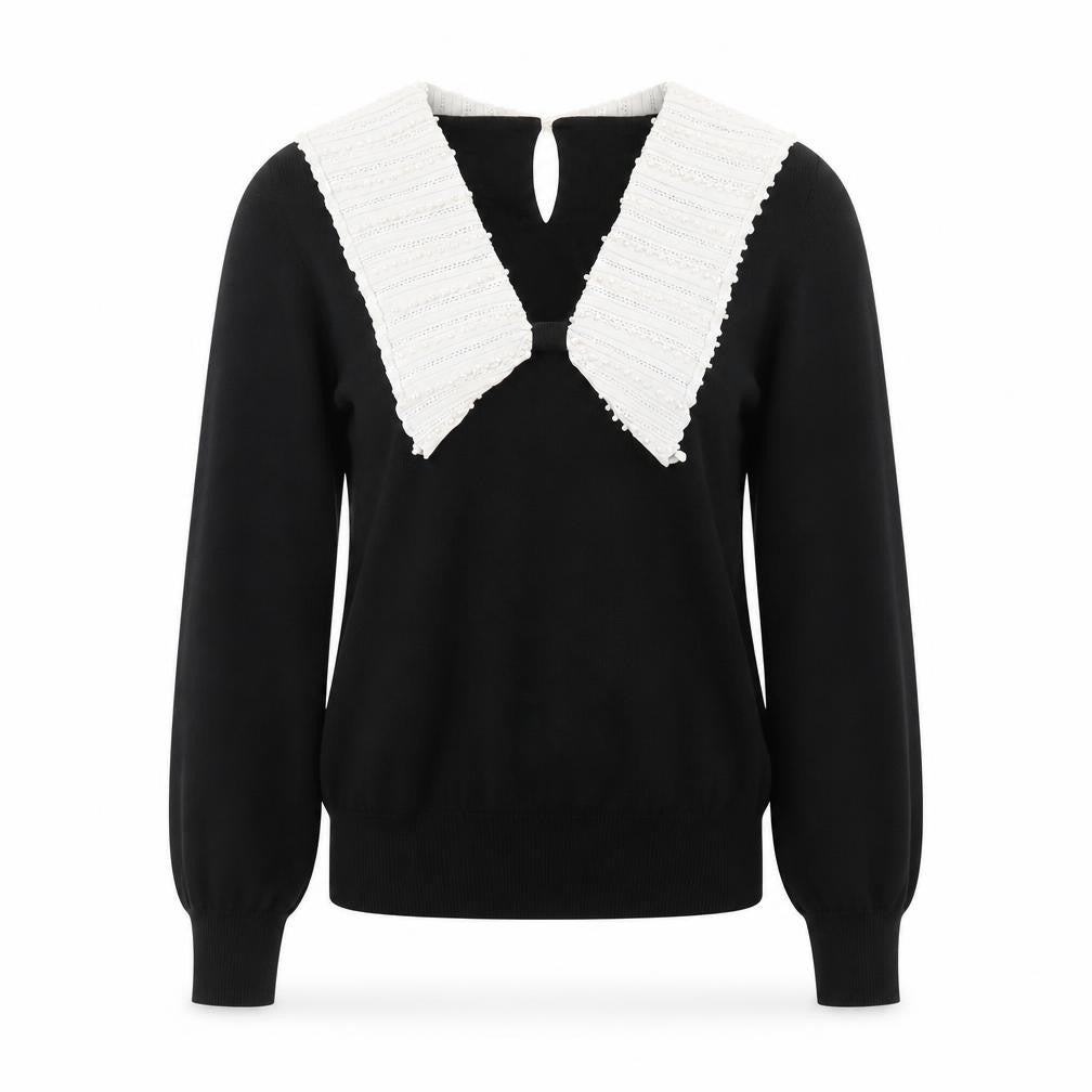 River Island Women’s Black Knit Jumper Size 10 with White Collar