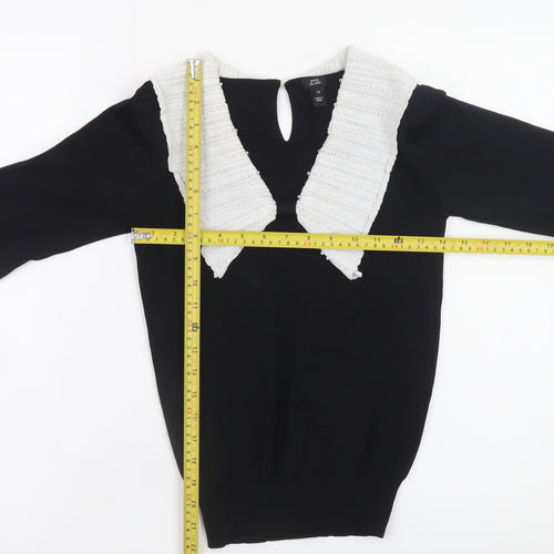 River Island Women’s Black Knit Jumper Size 10 with White Collar