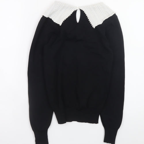 River Island Women’s Black Knit Jumper Size 10 with White Collar