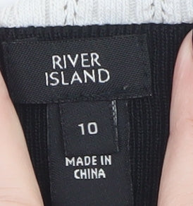 River Island Women’s Black Knit Jumper Size 10 with White Collar