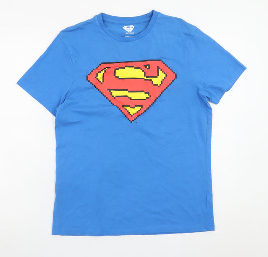 Superman Men's Blue Cotton Short Sleeve Crew Neck Graphic T-Shirt M