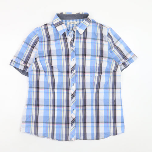 Gerry Weber Edition Women's Blue Checked Short Sleeve Shirt Size 16