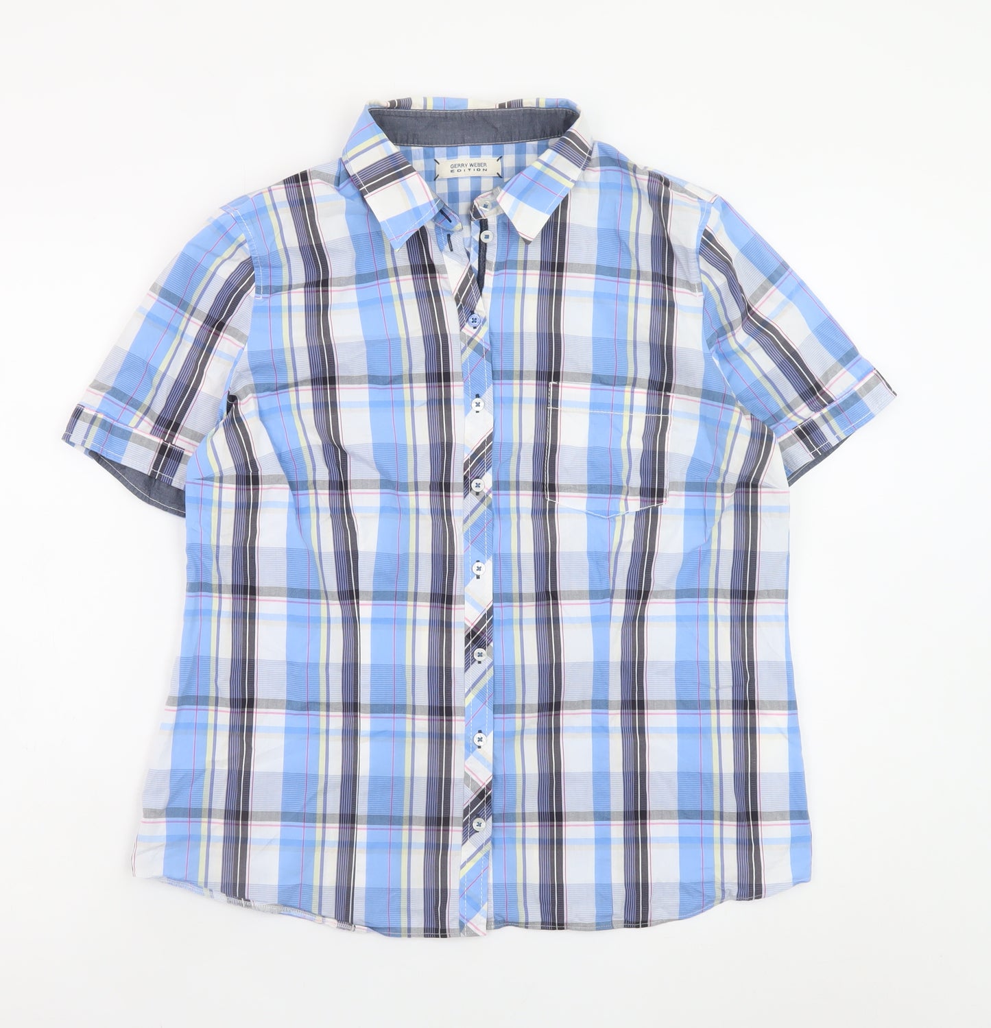 Gerry Weber Edition Women's Blue Checked Short Sleeve Shirt Size 16