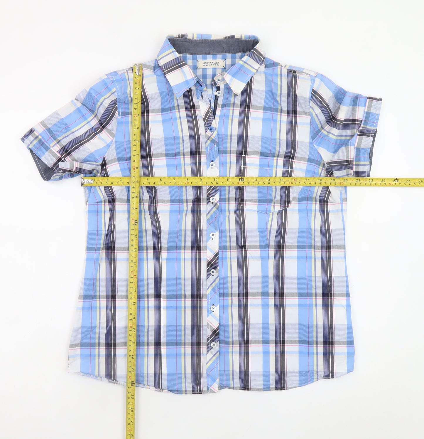 Gerry Weber Edition Women's Blue Checked Short Sleeve Shirt Size 16