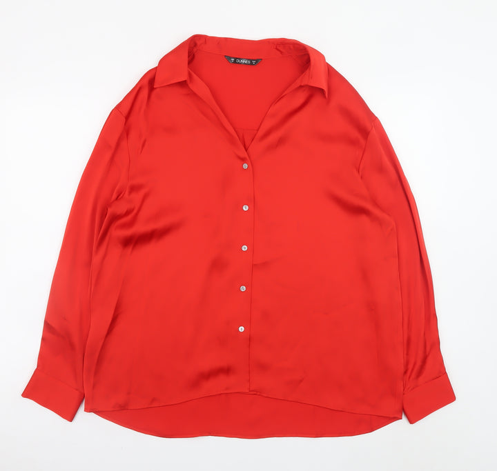 Dunnes Stores Womens Red Button-Up Blouse Size 14