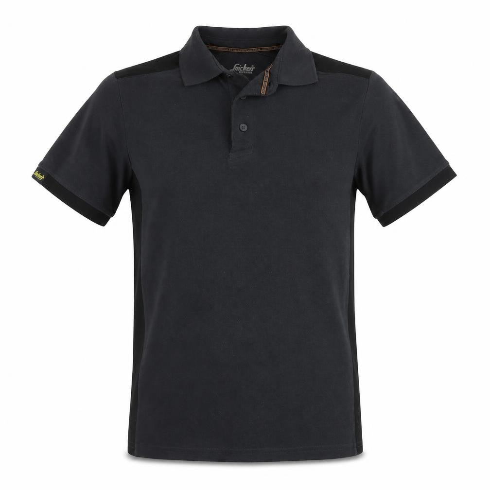 Front view of Snickers Workwear men’s black small short sleeve polo shirt