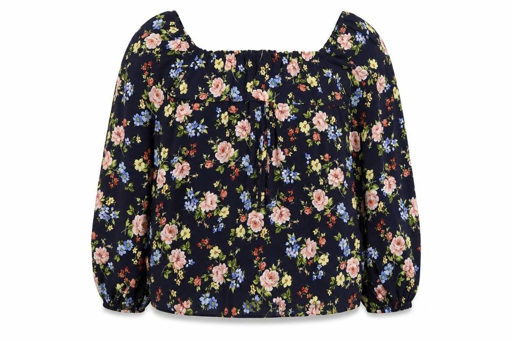 Front view of St. Bernard for Dunnes Stores Women's Navy Floral Blouse, size 14