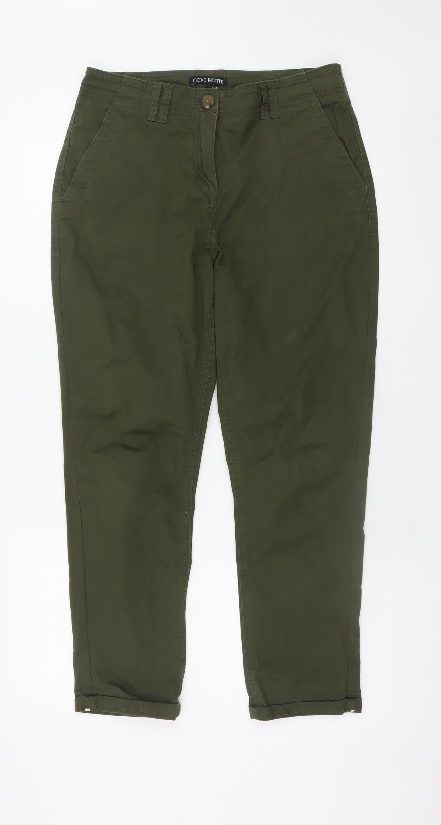 Next Petite Women's Green Slim Fit Chino Trousers Size S
