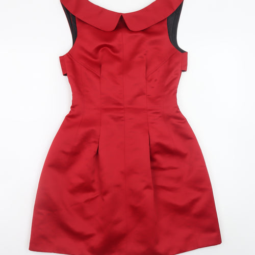 Zara Women Red Fit & Flare Knee Length Satin Dress Size 8