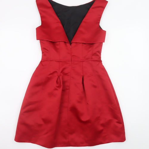 Zara Women Red Fit & Flare Knee Length Satin Dress Size 8