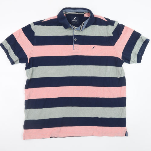 Yeats Men's Navy Pink Grey Striped Cotton Polo Shirt XXL