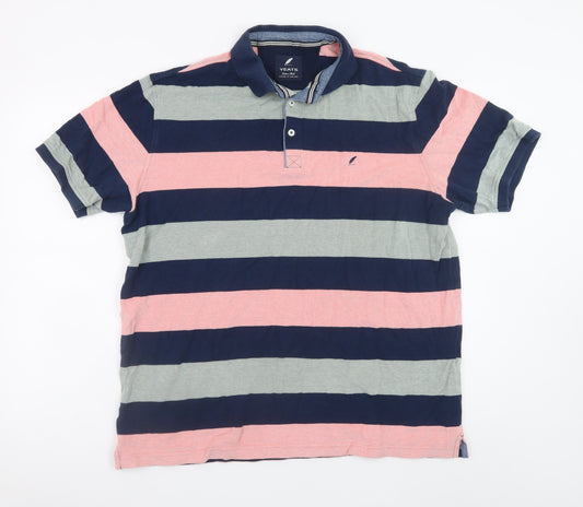 Yeats Men's Navy Pink Grey Striped Cotton Polo Shirt XXL