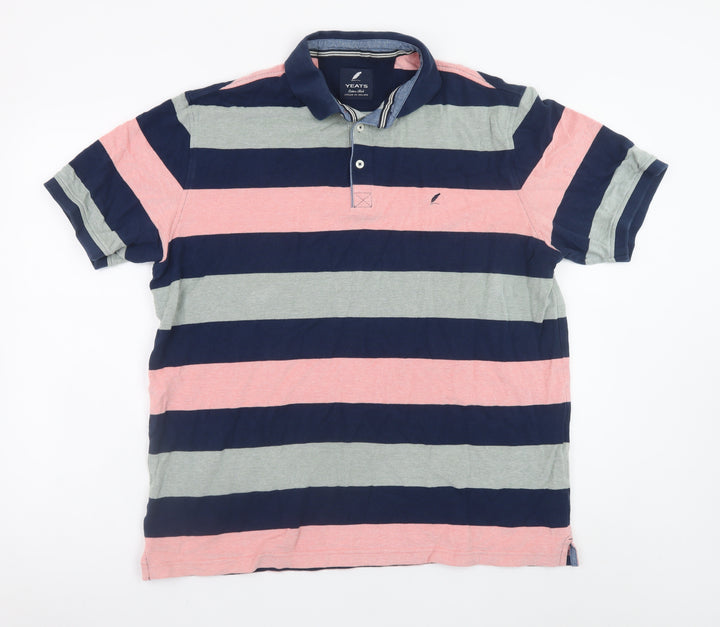 Yeats Men's Navy Pink Grey Striped Cotton Polo Shirt XXL