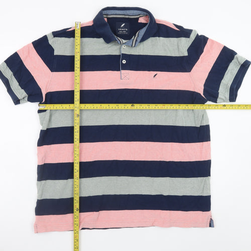Yeats Men's Navy Pink Grey Striped Cotton Polo Shirt XXL