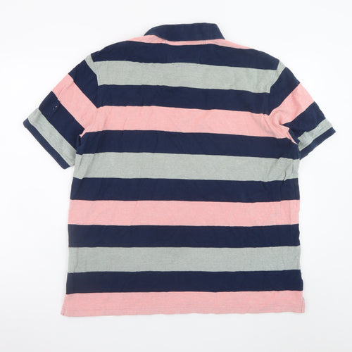 Yeats Men's Navy Pink Grey Striped Cotton Polo Shirt XXL