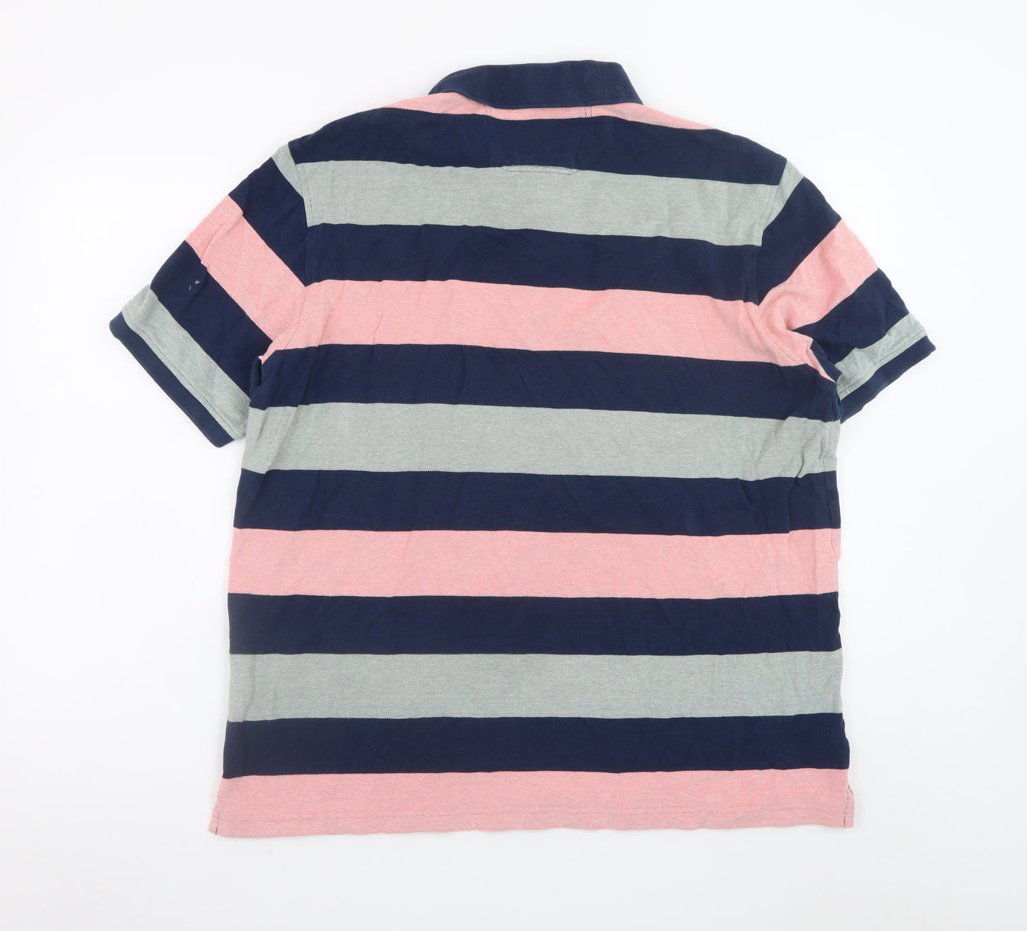 Yeats Men's Navy Pink Grey Striped Cotton Polo Shirt XXL